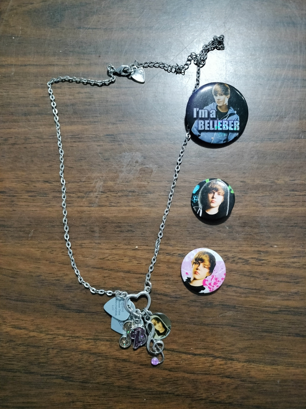 Justin Bieber Silver-tone Charm Necklace with Purple Accent
